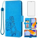 Asuwish Compatible with Xiaomi Redmi Note 11 Pro 4G/5G Wallet Case and Tempered Glass Screen Protector Flip Wrist Strap Credit Card Holder Stand Cell Phone Cover for Redme Note11 11E 11Pro Blue