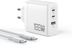 Chargeur Usb C 100w, Gan 3 Ports Chargeur Rapide, Pd Qc Adaptateur Pour Macbook Pro/Air, Google Pixelbook, Thinkpad, Dell Xps, I-Pad Pro, Iphone 16/15/14/13, Samsung S24/S23, Câble[Pho064795]