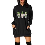 Woman Dress Special Ocassion,Women's Saint Patrick'S Day Goblin Print Long Sleeve Hooded Pullover Dress Tops Black,Ladies Party Dress