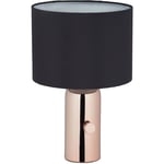 Relaxdays - Lampe de table, intensité réglable HxD : 34x22cm, abat-jour, douille E14, coton, métal, chevet, noir/doré rosé