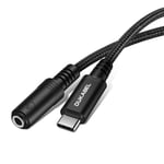 DuKabel USB C to 3.5mm Aux Adapter Type C Male to 3.5mm Jack Female (4 Pole CTIA) Headphone Adapter Compatible with Huawei P40/P30/P20 Pro, Samsung S10E/S10P/S10 5G, Google Pixel - Black
