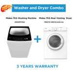 Midea 7kg White Laundry Combo  - 7KG Top Load Washing Machine + 7kg Vented Dryer - Combos - MAE70-504TPS/01FM-AU-S1+MDS70-VR072/A04-AU