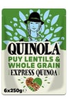 Quinola Puy Lentils & Whole Grain Quinoa 6x250g, Healthy Rice Alternative Grain, Express Ready to Eat Pouches, High In Protein, Source of Fibre, Vegan & Gluten Free Superfood