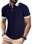 YUNDAI Mens Polo Shirts Summer Short Sleeve Breathable Cotton Buttons T-Shirt Casual Golf Tennis Gym Tops for Men Adult UK, Large D-Navy Blue