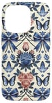 Coque pour iPhone 14 Pro Esthétique bleu clair arcs roses et papillons motif mignon