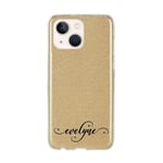 Coque pour Iphone 13 paillettes dore prenom 1 fleur