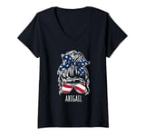 Womens Abigail Messy Hair Bun with USA Ribbon Sunglasses Design V-Neck T-Shirt