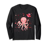 Octopus With Heart Balloons Valentines Day Octopus Long Sleeve T-Shirt