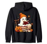 Cute Ghost Reading Book Lovers Halloween Ghost Coffee Cozy Zip Hoodie