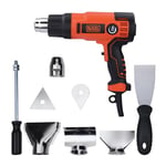 BLACK+DECKER KX2200K-QS Décapeur Thermique Filaire - 360 à 720 L D'air/min - Fourni en Coffret avec 4 Buses, 1 Grattoir, 1 Poignée Grattoir et 2 Têtes de Grattoir 2200W, Orange