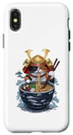 Coque pour iPhone X/XS Chat Samouraï mangeant des ramen Anime