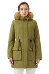 Orolay Veste D'hiver Mi-Longue en Laine D'agneau à Capuche et Col Montant pour Femme Armée Verte XL