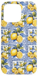 Coque pour iPhone 15 Pro Max Motif carreaux bleu italien citron portugal marocain azulejo