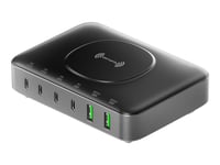 4Smarts - Ladestasjon - 7 I 1 - 100 Watt - 5 A - Pd 3.0, Qc 3.0, Afc, Hisilicon Fast Charging, Pd/Pps - 6 Utgangskontakter (Usb, 24 Pin Usb-C) - Gråsvart