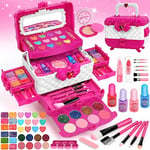 Flybay Maquillage Enfant Jouet Filles, Lavable Malette Maquillage Jouet pour Enfant, Coffret Maquillage Enfant Palette Maquillage, Cadeau de Noël Anniversaire Jouet pour Fille 4 5 6 7 8 9+ Ans (Rose)