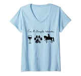 Womens I'm A Simple Woman Wine Paw Dog And Riding Horse V-Neck T-Shirt