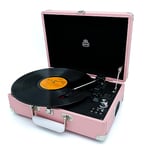 GPO Attache Tourne-Disque Vinyle avec Haut-parleurs intégrés, Tourne-Disque Vintage Portable Compatible avec Haut-parleurs externes, Enregistrement Direct USB, Rose