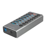 LogiLink UA0387 – Hub USB 3.2 Gen 1, 7 Ports + 1 Port de Charge Rapide, Interrupteur Marche/arrêt, Aluminium