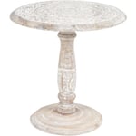 Beliani - Table d'Appoint Blanc Cassé en Bois de Manguier Guéridon à Plateau Sculpté Jambia