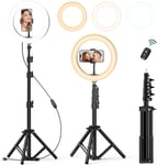 10"" Lumière Anneau de Selfie avec Trépied Extensible de 55"", Ring Light Trépied avec Support de Téléphone et Télécommande Bluetooth pour Streaming, TikTok, Zoom, Vlogging, Youtube, etc