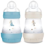 MAM Lot de 2 biberons Easy Start Anti-Colique 0+ mois débit lent (2 x 160 ml) Océan + Sable – Biberon pour réduire les coliques et l'inconfort de bébé – Biberon bébé compatible avec l'allaitement