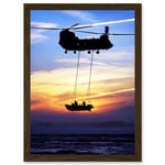 Military UK British Chinook Helicopter Royal Marines Artwork Framed Wall Art Print A4