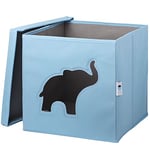 LOVE IT STORE IT - Cube De Rangement Avec Couvercle - En Tissu Ultra Résistant - Pliable - Renforcement Carton - Pour Chambre Enfant - Compatible Étagère Cube Kallax - 33x33x33cm - Bleu Motif Éléphant