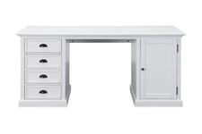 Hampton Skrivebord 170 cm med Oppbevaring 4 Skuffer + Skap - Hvit Mahogny Ocean Delight