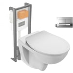 Pack wc suspendu sans bride Patio + abattant + plaque + bâti - Blanc - Jacob Delafon