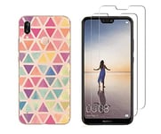 NOVAGO Compatible avec Huawei P20 Lite-Pack de 2 Films Protection écran en Verre trempé +1 Coque Résistante et Solide Anti Choc (1 Coque +2 Films, Triangles)