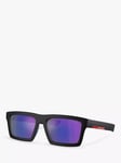 Prada PS 02ZS Men's Rectangular Sunglasses, Matte Black/Mirror Purple