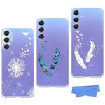 HopMore 3 Pièces Coque pour Samsung Galaxy A54 5G Étui Silicone Souple Transparent Housse de Protection Ultra Fine Case Cover pour Fille & Femme avec Motif, Plumes Blanches et Bleues, Pissenlit