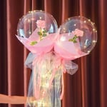 1 bouquet de roses lumineuses à LED, ballons d'hélium transparents avec luge de fée et guirlande lumineuse, lampes de décoration pour femme, petite amie, femme, Saint-Valentin, anniversaire (B).