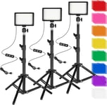 Lumière Led Photo Vidéo 3-Pack, Lampe À Led Usb 5600K Dimmable Pour La Photographie Avec Trépieds Et Filtres De Couleur Pour Studios, Youtube,Tiktok, L'Enregistrement Vidéo, Stream[YIN140763]