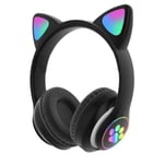 Black Girls Cat Ear Bluetooth-kuulokkeet, taitettavat stereokuulokkeet LED-valolla PC:lle/tabletille/TV:lle