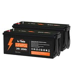 LiTime 2 paquets LiFePO4 Batterie 24V 100Ah, LiFePO4 Lithium Batterie avec 100A Protection BMS et Max.15000 Cycles Profonds, sans Entretien Parfait pour Camping-Car, Bateaux, Off-Grid