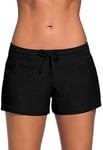 Bain Shorty Femme Bas de Maillot Natation Short Élastique Sport Bikini Shorts Plage Shorts Femmes Protection UV Jogging Tankini Respirant Bas de Bikini Été Noir 34-36