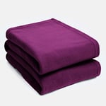 Dreamscene Warm Polar Fleece Throw Over Soft Sofa Bed Blanket Bedspread, Plain Grape - 150 x 200 cm