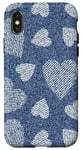 iPhone X/XS Cute Big & Small Hearts Blue Denim-Like Pattern Case