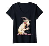 Womens Goat Stuffed Animal Goat Costume Kids Headphones Video Game V-Neck T-Shirt