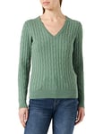 GANT Women's Stretch Cotton Cable V-Neck, Jade Green, L