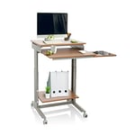 hjh OFFICE 830020 Bureau Table pour Ordinateur Workstation Bureau Assis-Debout, réglable en Hauteur, Hêtre/Gris