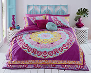 Sleepdown - Parure de lit réversible avec Housse de Couette et taies d'oreiller - Motif Cachemire Mandala - Rose - 1 Place, 135 x 200 cm