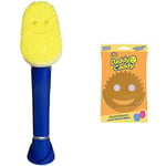 Scrub Daddy Dish Daddy - Brosse Vaisselle avec Reservoir, Eponge Vaisselle Grattante FlexTexture, Manche Intégré - Bleu & Daddy Caddy - Porte Eponge Evier Cuisine Ventouse, Support Eponge