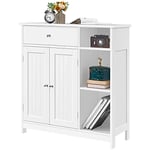 Yaheetech Meuble Salle de Bain Rangement, Armoire Rangement Toilette en Bois, Meuble Cuisine 2 Etagères Réglables, 1 Tiroir, 3 Compartiments, 75 x 30 x 80 cm, Blanc