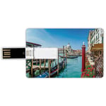 8G USB Flash Drives Credit Card Shape Wanderlust Decor Memory Stick Bank Card Style Gondola on Canal Grande Basilica di Santa Maria Della Salute Sunny Day in Venice Waterproof Pen Thumb Lovely Jump D