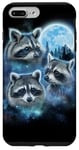 Coque pour iPhone 7 Plus/8 Plus Trois ratons laveurs engloutis dans les nuages de galaxie sous la lune glacée