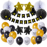 Retraite Decoration Kit Ballon Etoile Or Noir Happy Retirement Party Deco Rosace Papier Blanc pour Femme Homme