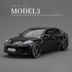 1:24 Tesla Roadster Model Y Model 3 Tesla Model S Leksaksbil i metall med ljud och ljus, samlarobjekt för barn, födelsedagspresent Model 3 Black