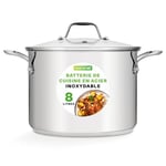 NutriChef Marmite - Faitout Inox de 8 Litres - 18/8 Qualité Alimentaire Résistant Tous Feux- Faitout - Grande Marmite avec Couvercle Transparent, Compatible Lave-Vaisselle